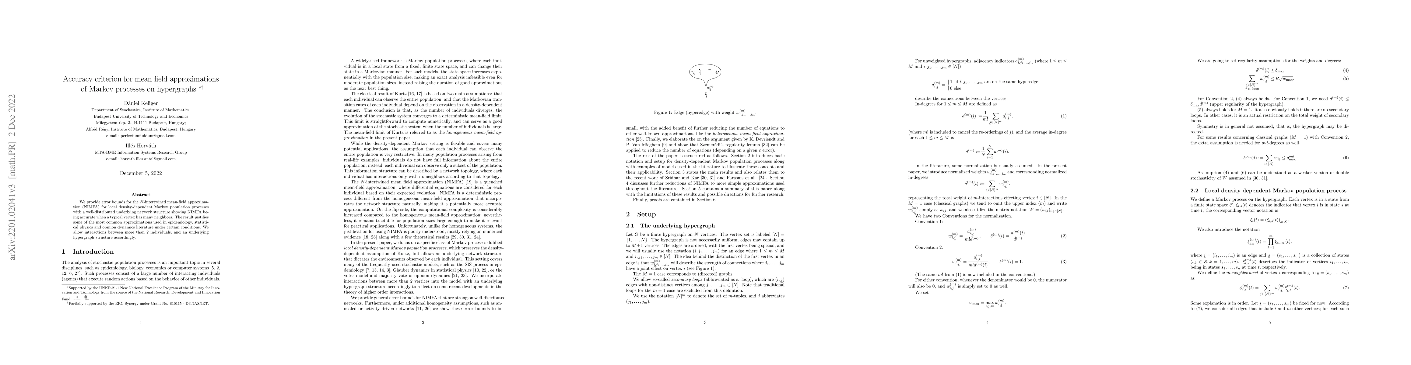 Thumbnail for Accuracy criterion for mean field approximations of Markov processes on
  hypergraphs