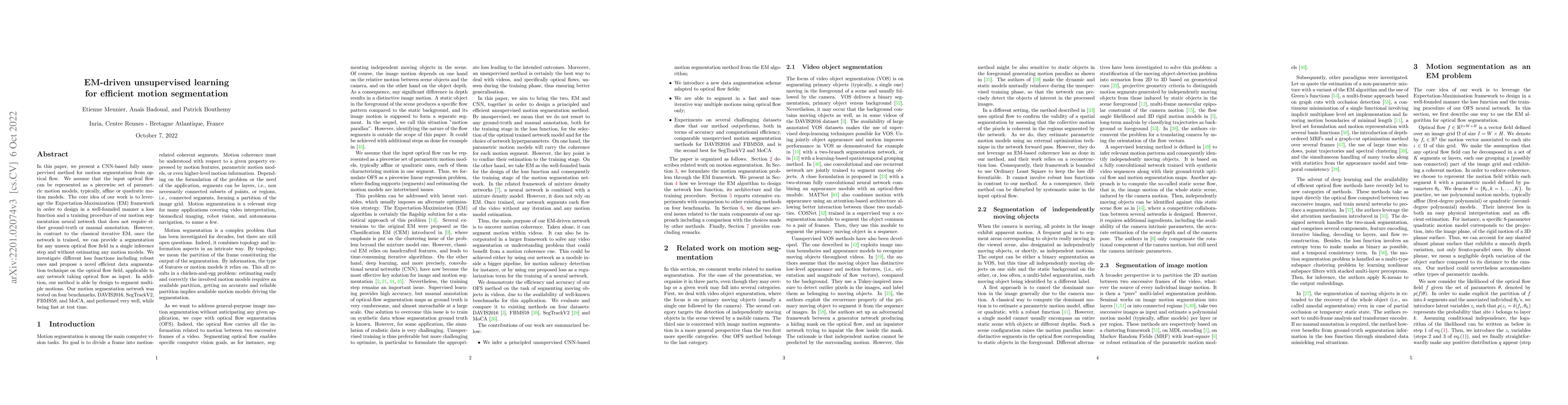 Thumbnail for EM-driven unsupervised learning for efficient motion segmentation