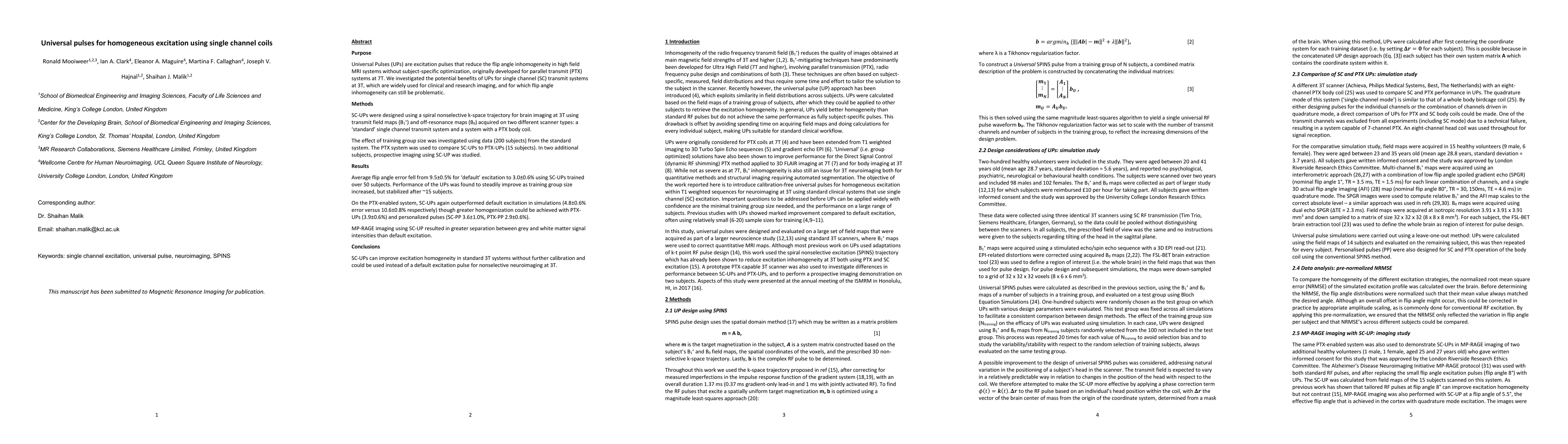 Thumbnail for Universal pulses for homogeneous excitation using single channel coils