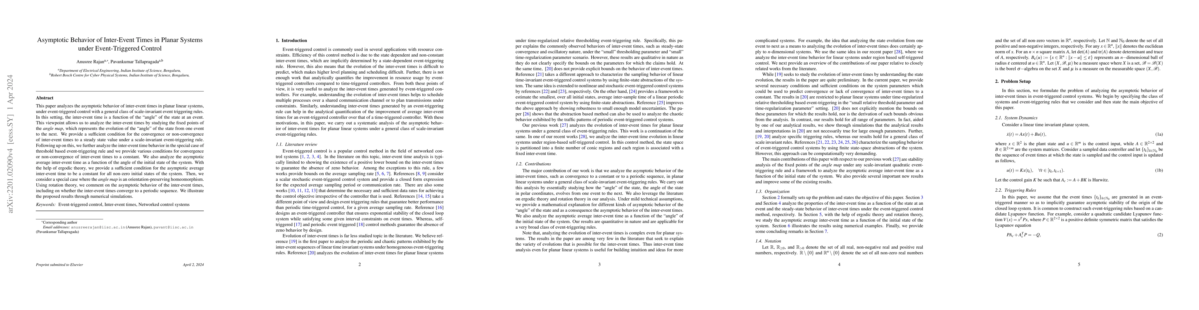 Thumbnail for Asymptotic Behavior of Inter-Event Times in Planar Systems under
  Event-Triggered Control