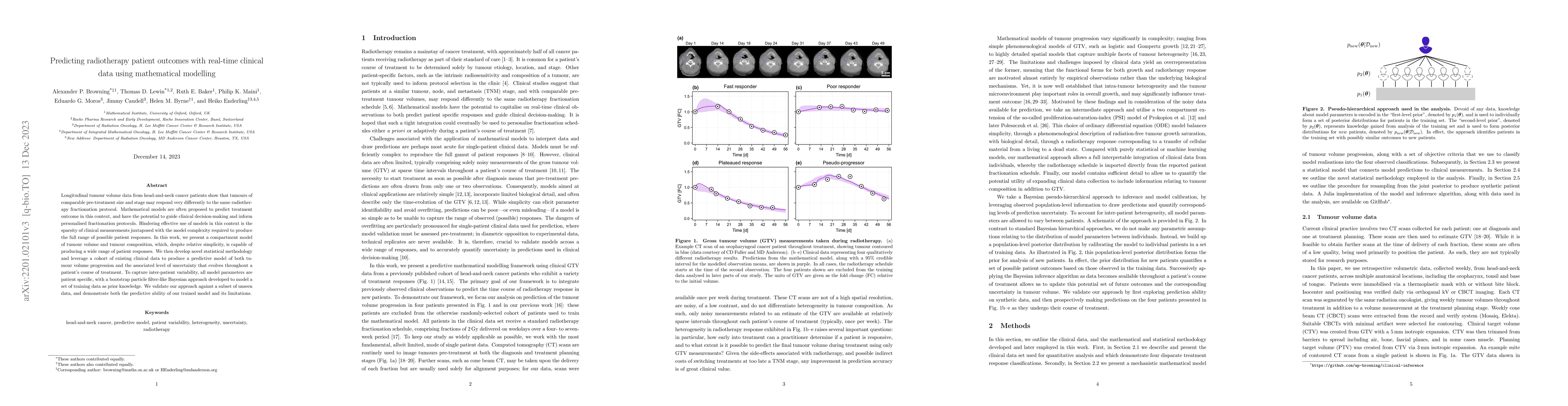 Thumbnail for Predicting radiotherapy patient outcomes with real-time clinical data
  using mathematical modelling
