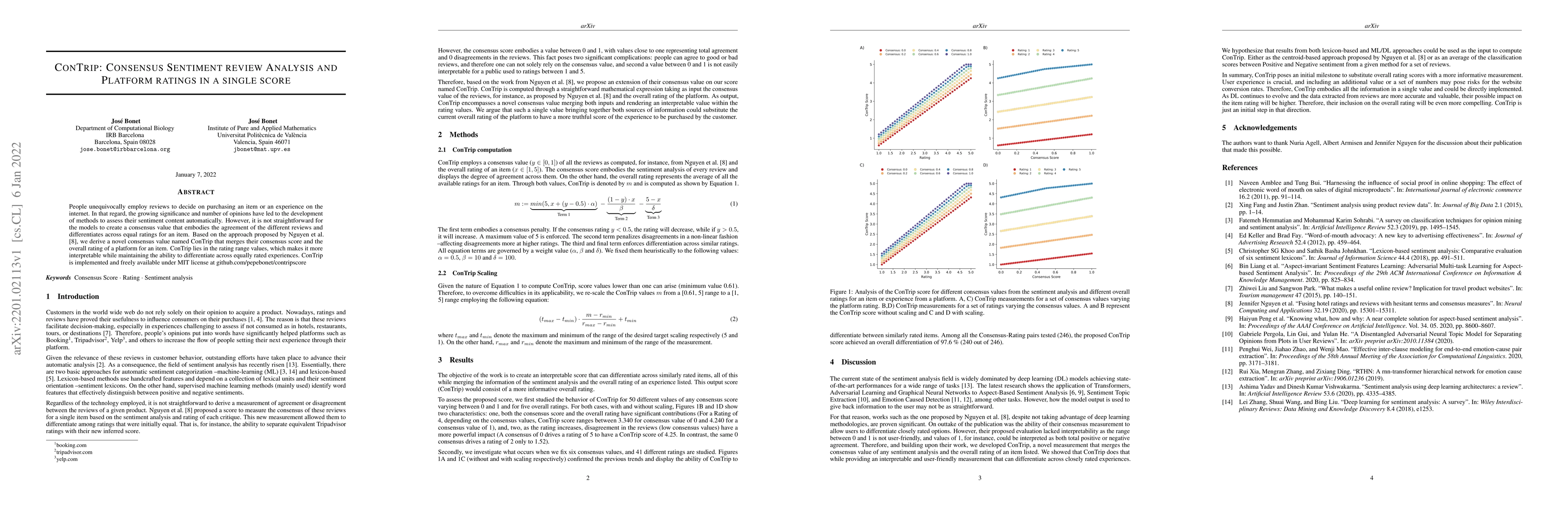 Thumbnail for ConTrip: Consensus Sentiment review Analysis and Platform ratings in a
  single score