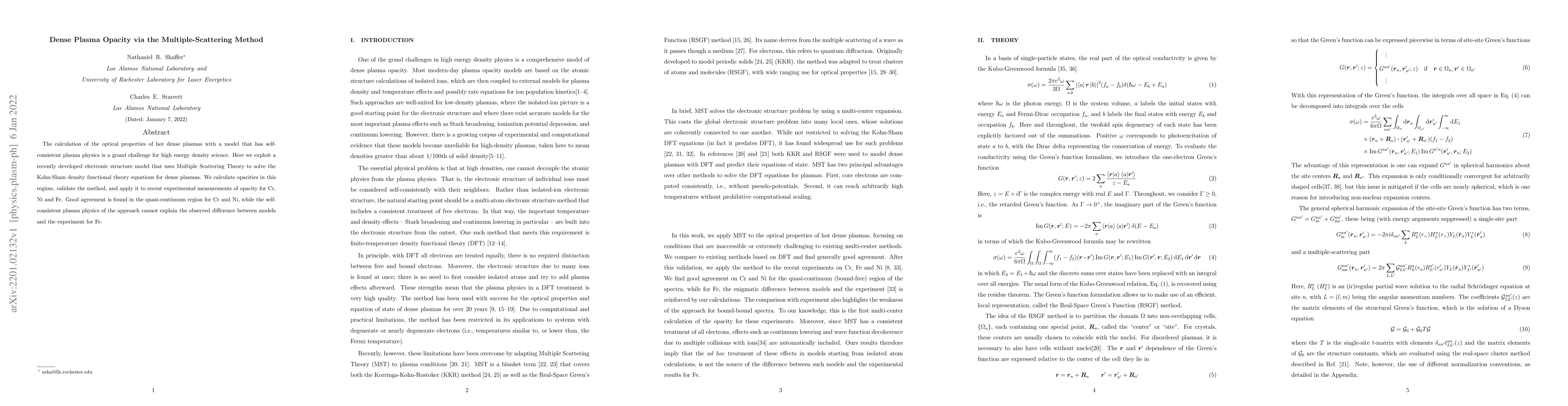 Thumbnail for Dense plasma opacity via the multiple-scattering method