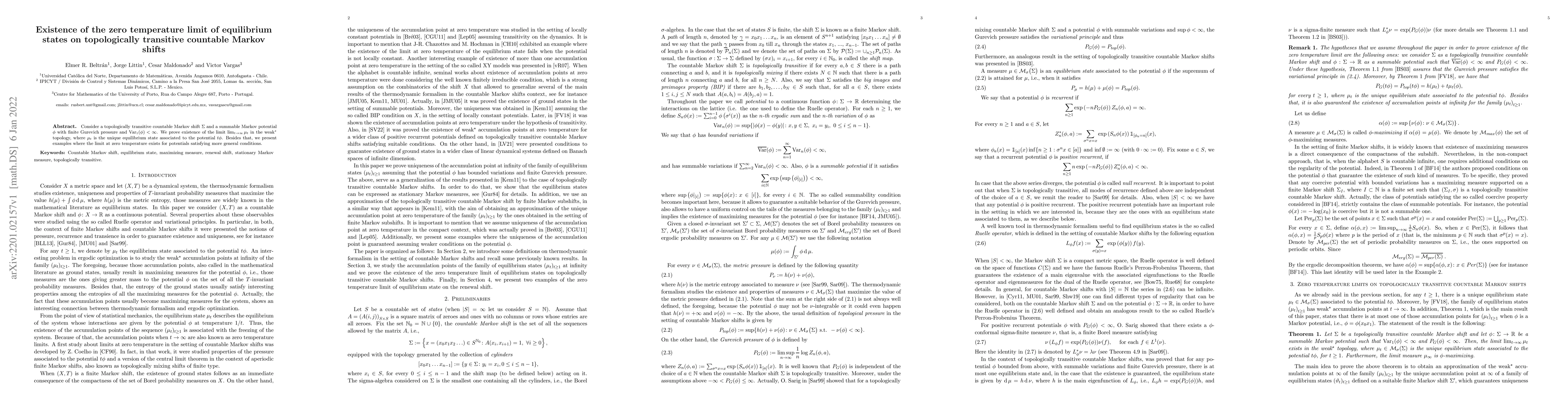 Thumbnail for Existence of the zero temperature limit of equilibrium states on
  topologically transitive countable Markov shifts
