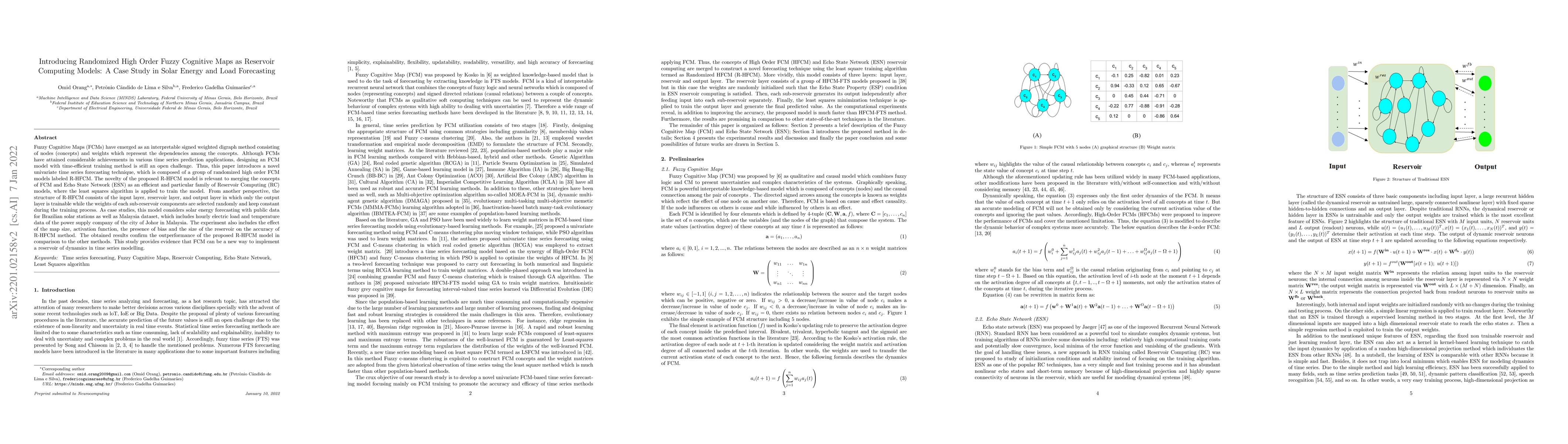 Thumbnail for Introducing Randomized High Order Fuzzy Cognitive Maps as Reservoir
  Computing Models: A Case Study in Solar Energy and Load Forecasting