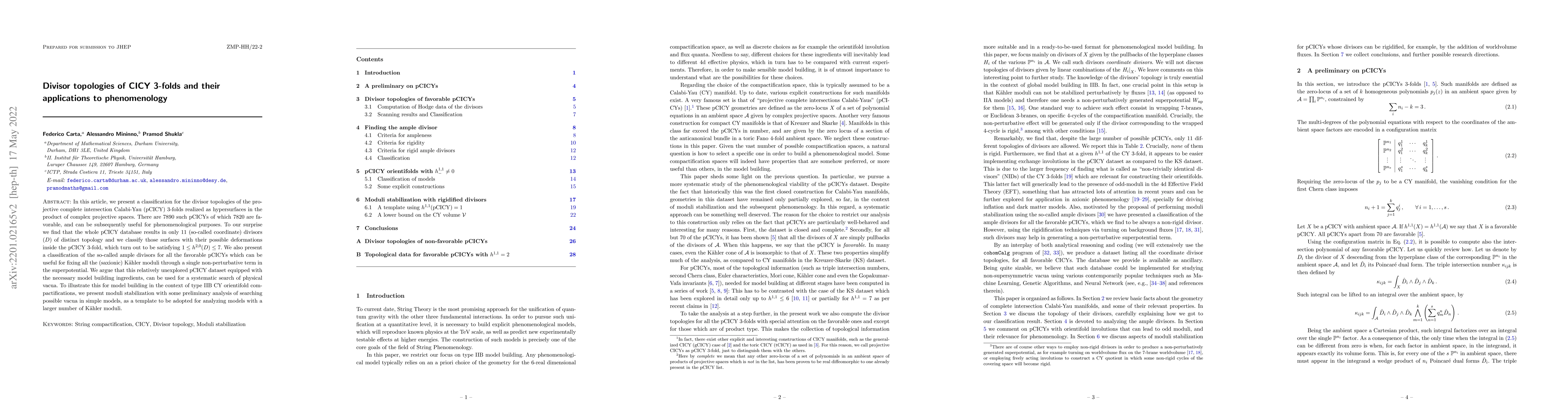 Thumbnail for Divisor topologies of CICY 3-folds and their applications to
  phenomenology