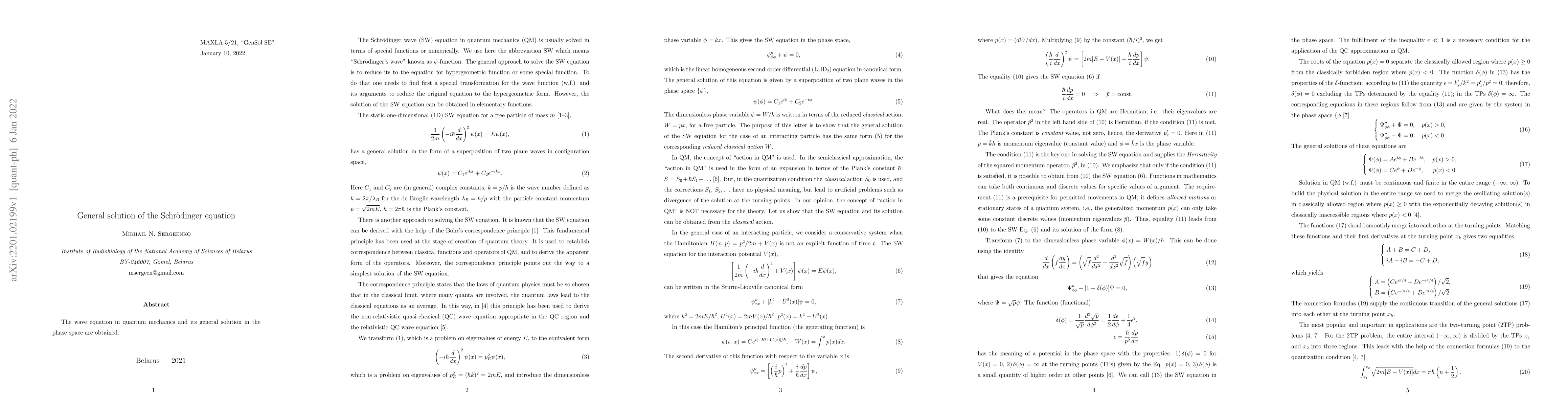 Thumbnail for General solution of the Schr\"odinger equation