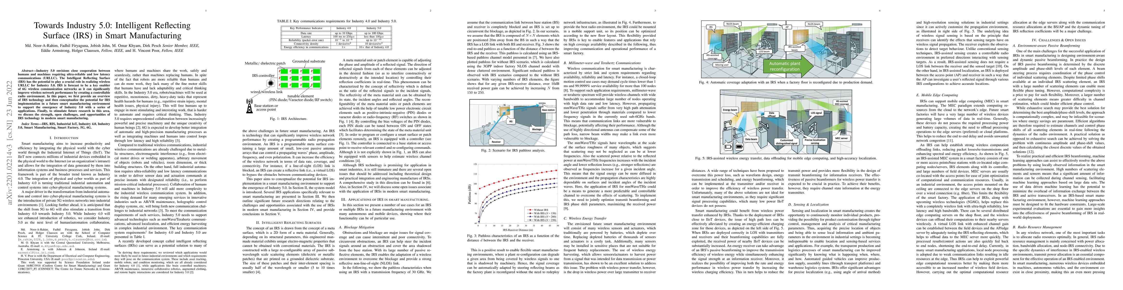 Thumbnail for Towards Industry 5.0: Intelligent Reflecting Surface (IRS) in Smart
  Manufacturing