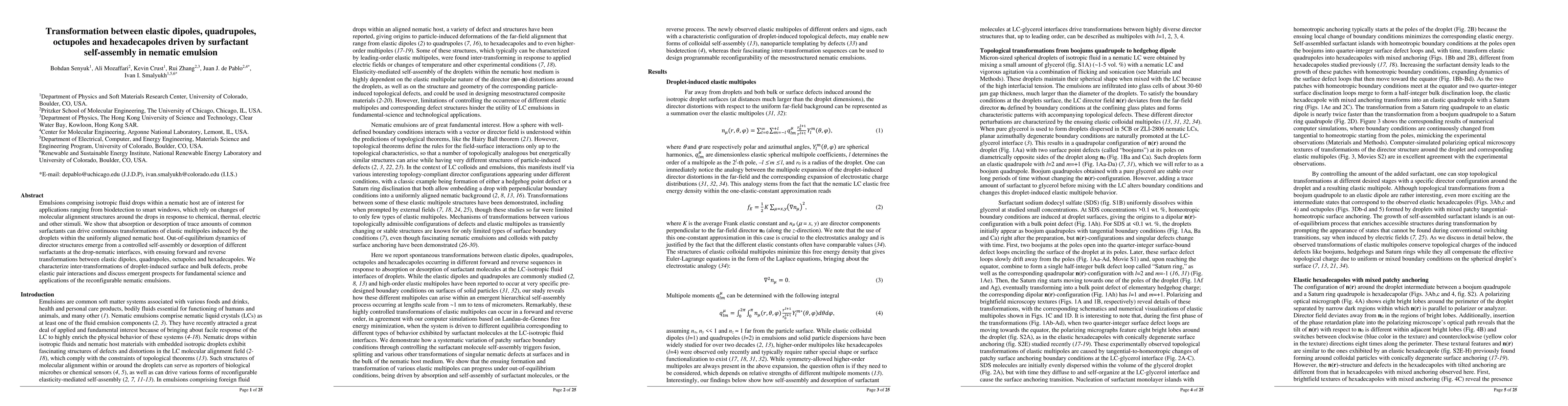 Thumbnail for Transformation between elastic dipoles, quadrupoles, octupoles and
  hexadecapoles driven by surfactant self-assembly in nematic emulsion