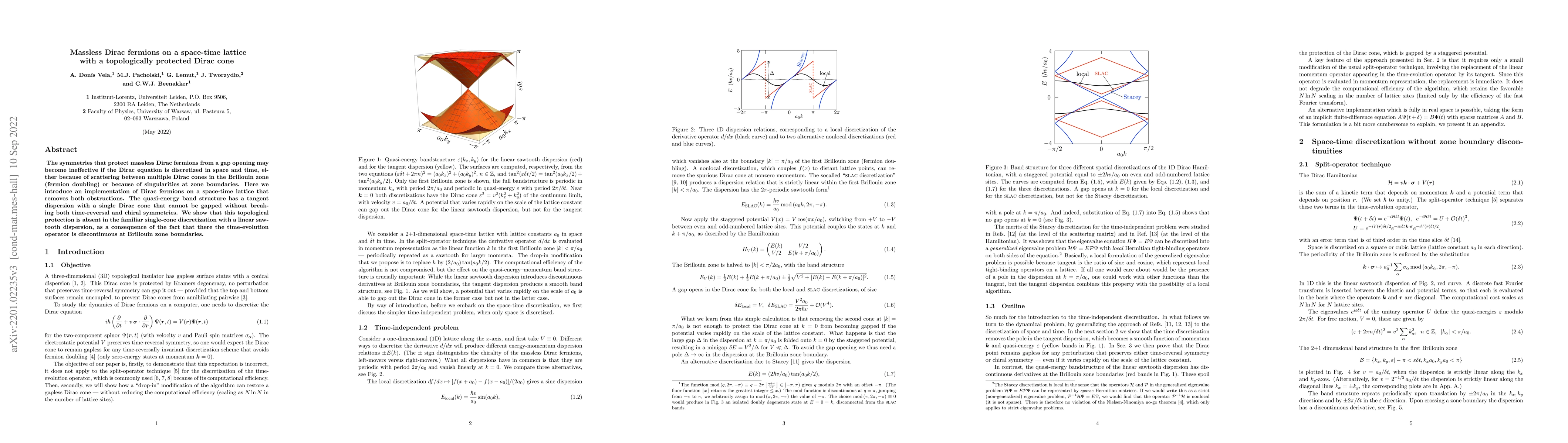Thumbnail for Massless Dirac fermions on a space-time lattice with a topologically
  protected Dirac cone