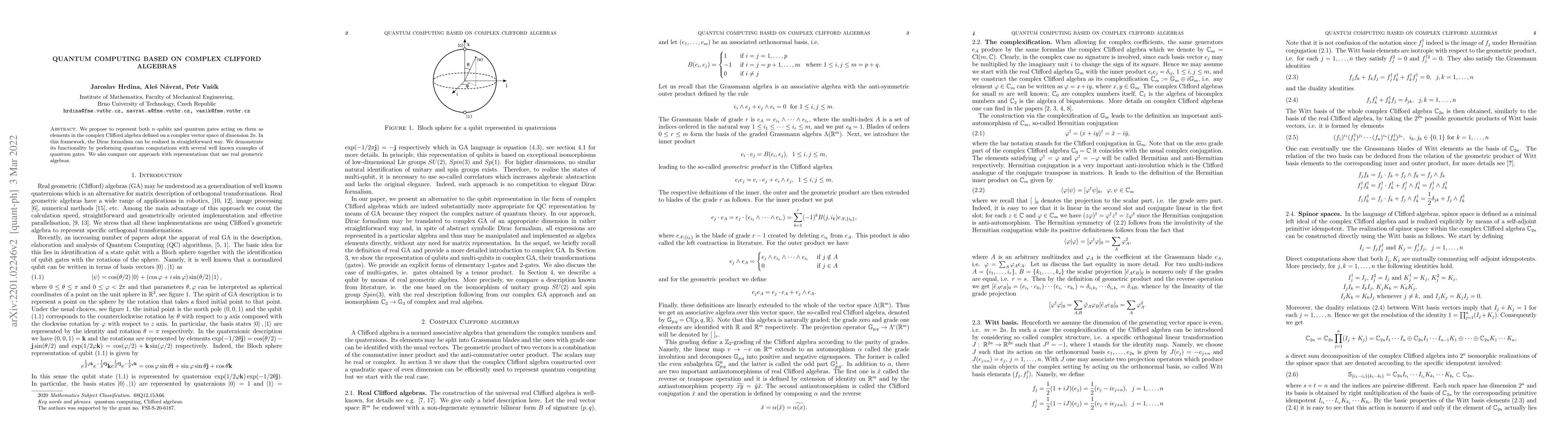 Thumbnail for Quantum computing based on complex Clifford algebras
