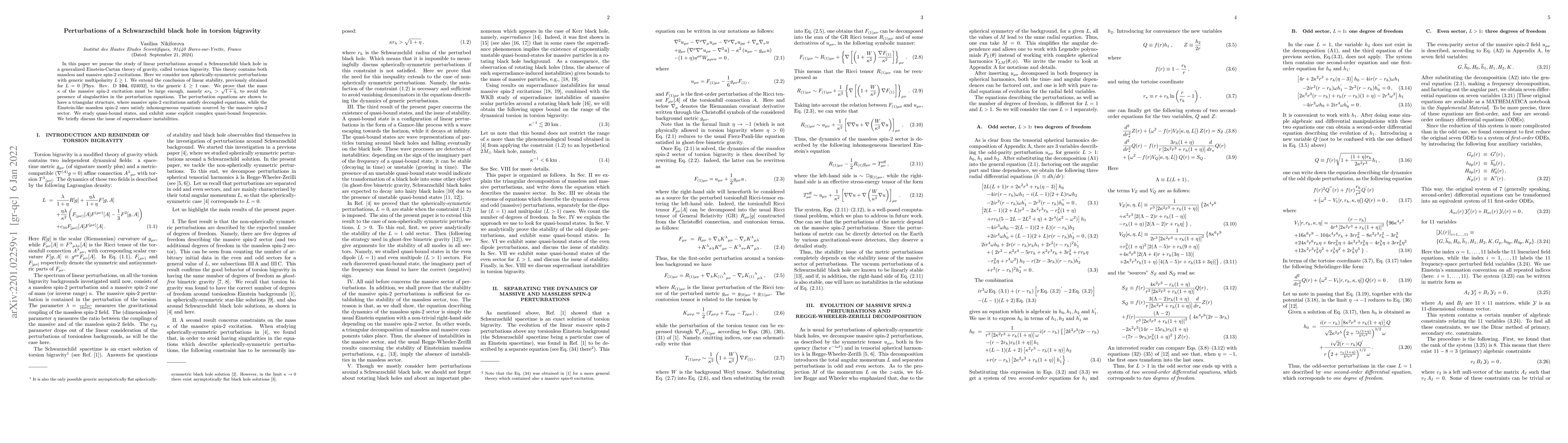 Thumbnail for Perturbations of a Schwarzschild black hole in torsion bigravity