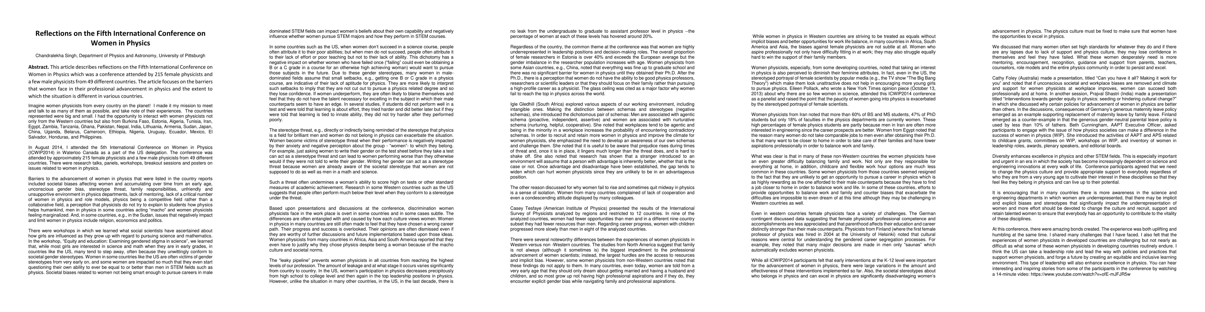 Thumbnail for Reflections on the Fifth International Conference on Women in Physics