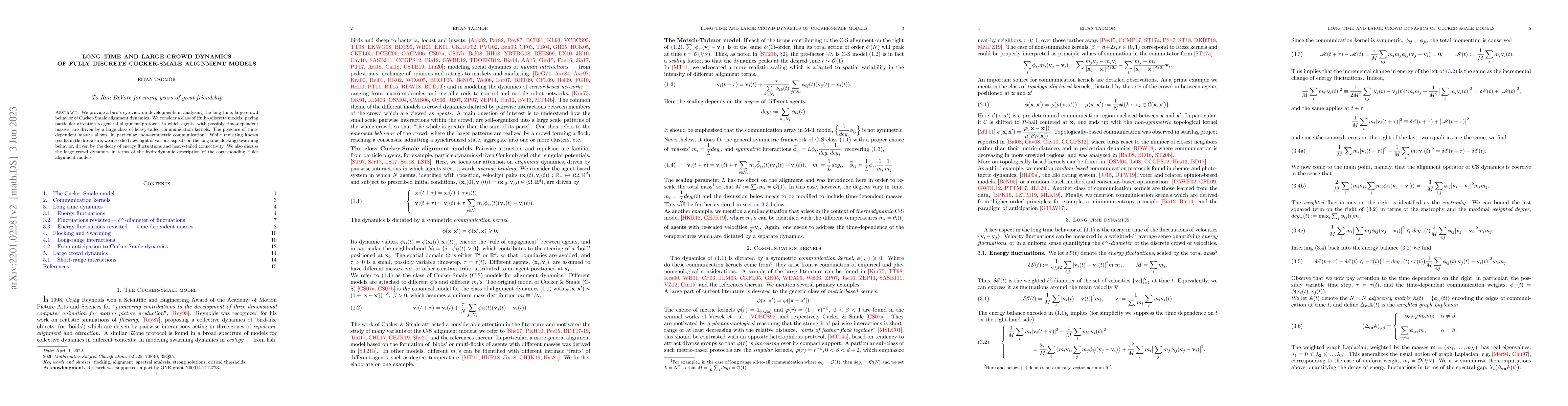 Thumbnail for Long time and large crowd dynamics of discrete Cucker-Smale alignment
  models