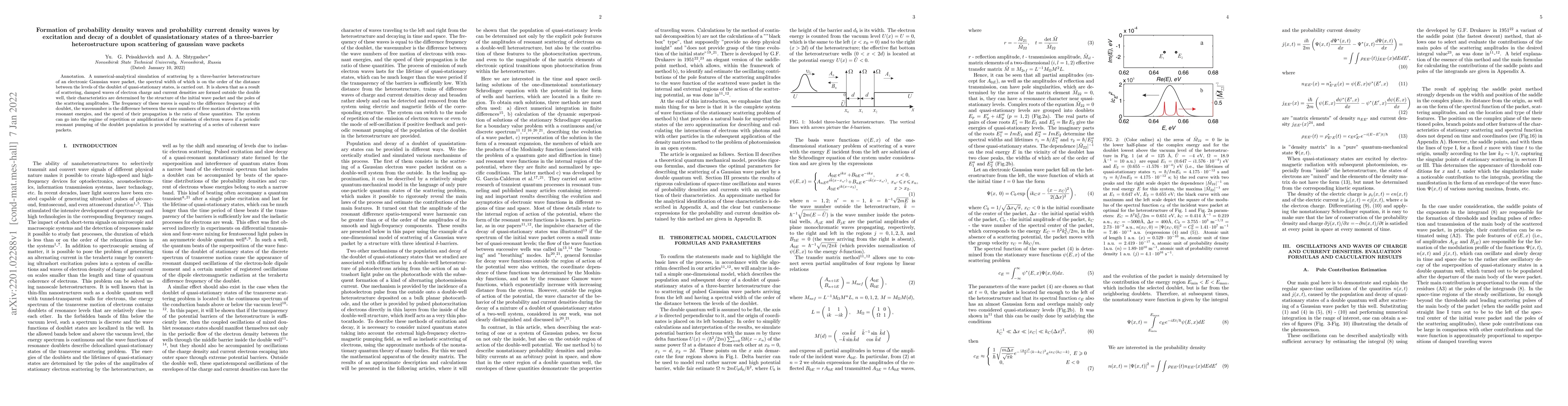 Thumbnail for Formation of probability density waves and probability current density
  waves by excitation and decay of a doublet of quasistationary states of a
  three-barrier heterostructure upon scattering of gaussian wave packets