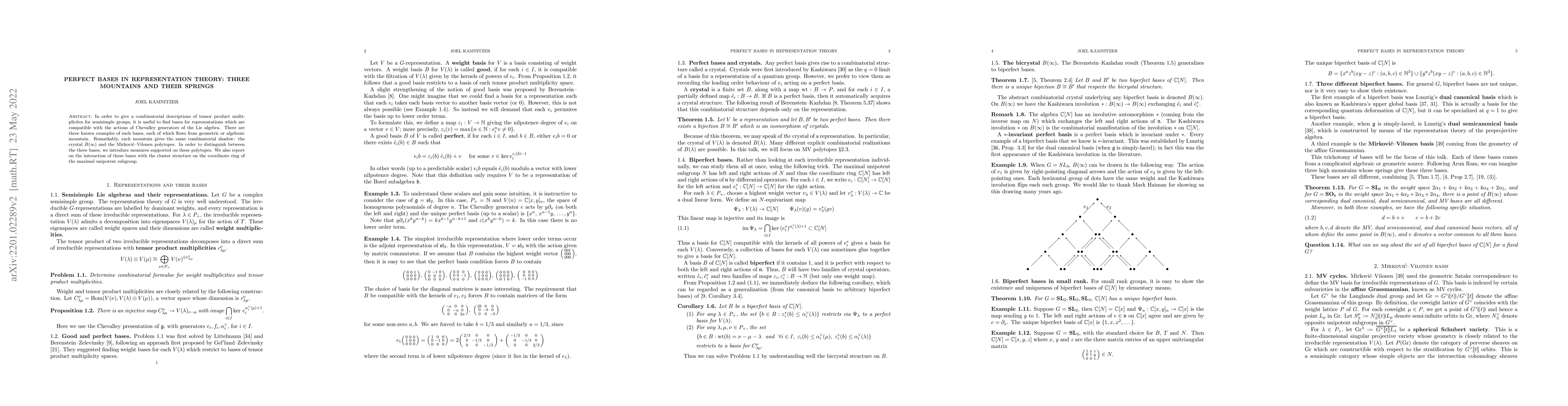 Thumbnail for Perfect bases in representation theory: three mountains and their
  springs
