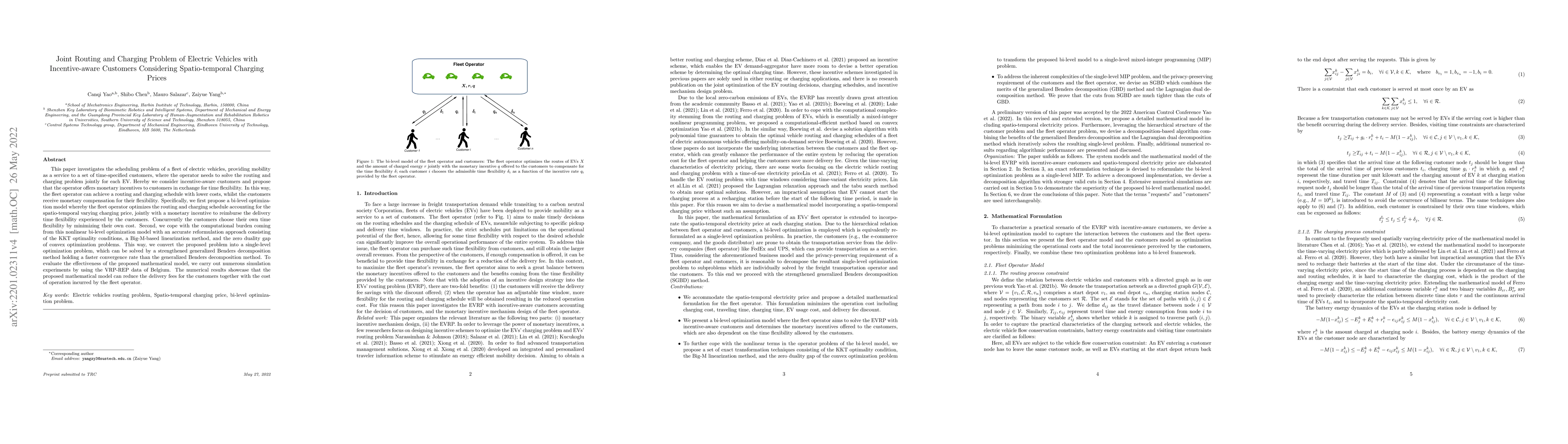 Thumbnail for Joint Routing and Charging Problem of Electric Vehicles with
  Incentive-aware Customers Considering Spatio-temporal Charging Prices