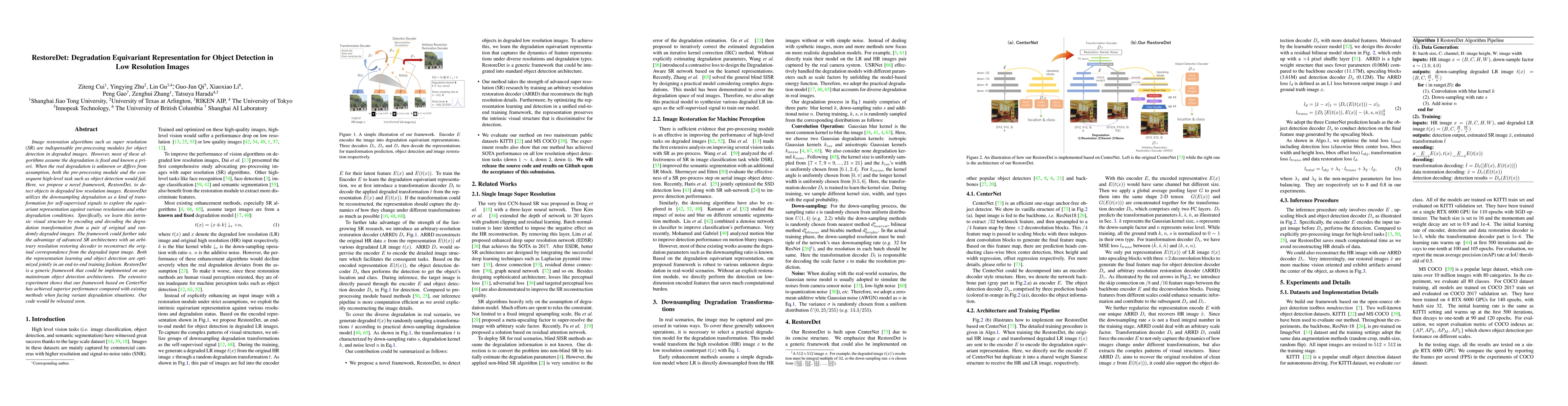 Thumbnail for RestoreDet: Degradation Equivariant Representation for Object Detection
  in Low Resolution Images
