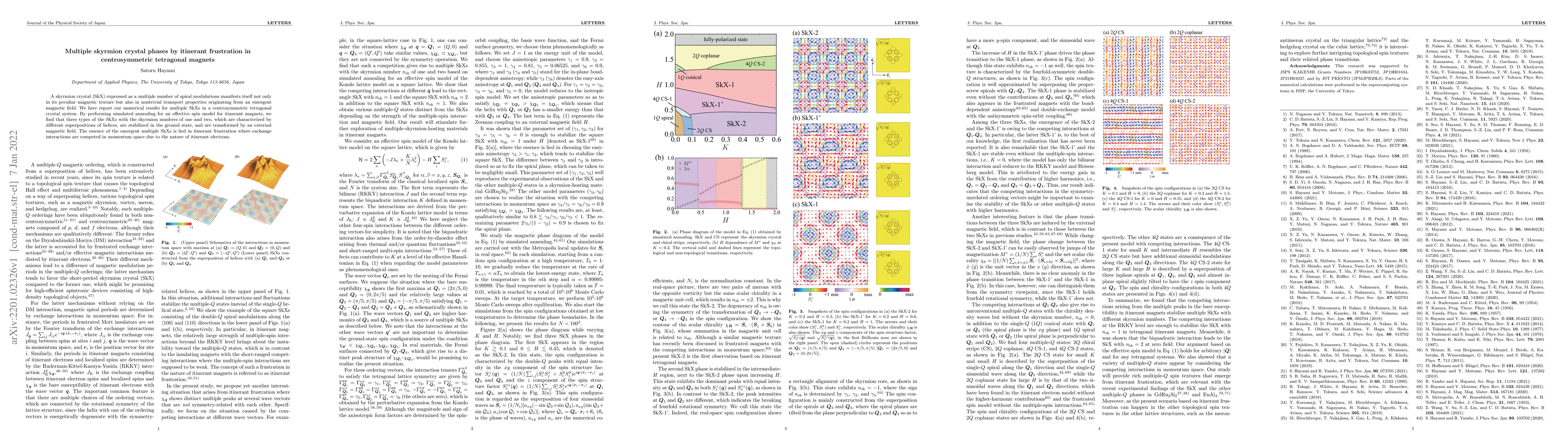 Thumbnail for Multiple skyrmion crystal phases by itinerant frustration in
  centrosymmetric tetragonal magnets