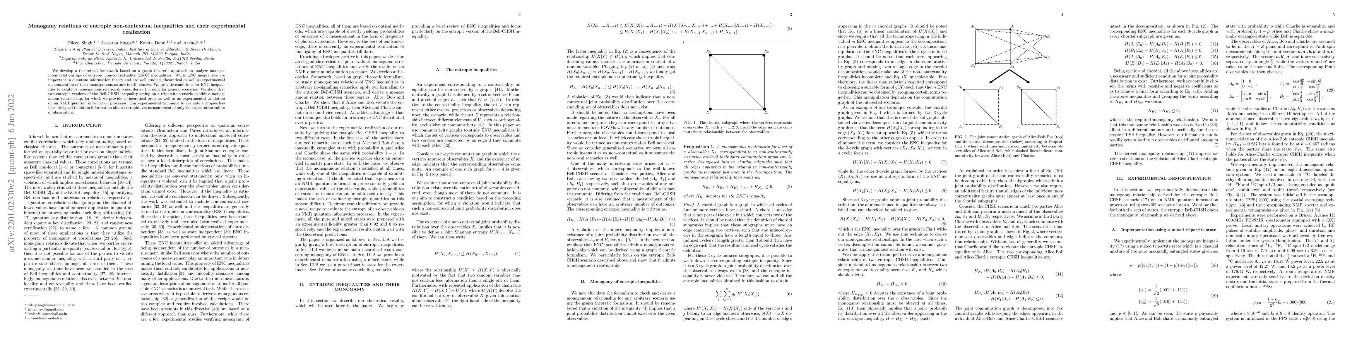Thumbnail for Monogamy relations of entropic non-contextual inequalities and their
  experimental realization
