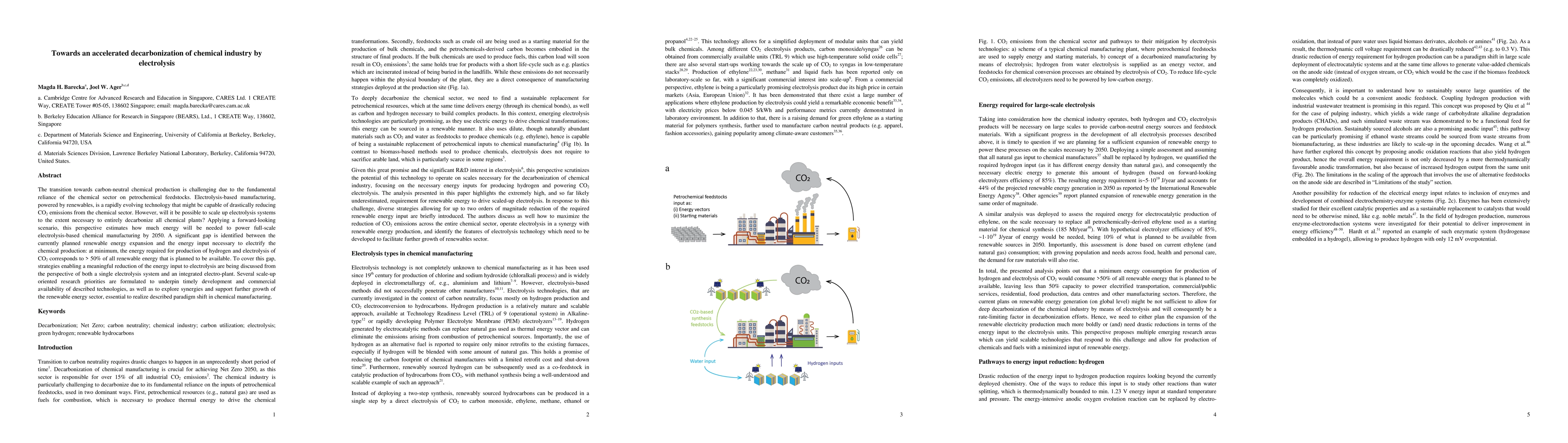 Thumbnail for Towards an accelerated decarbonization of chemical industry by
  electrolysis