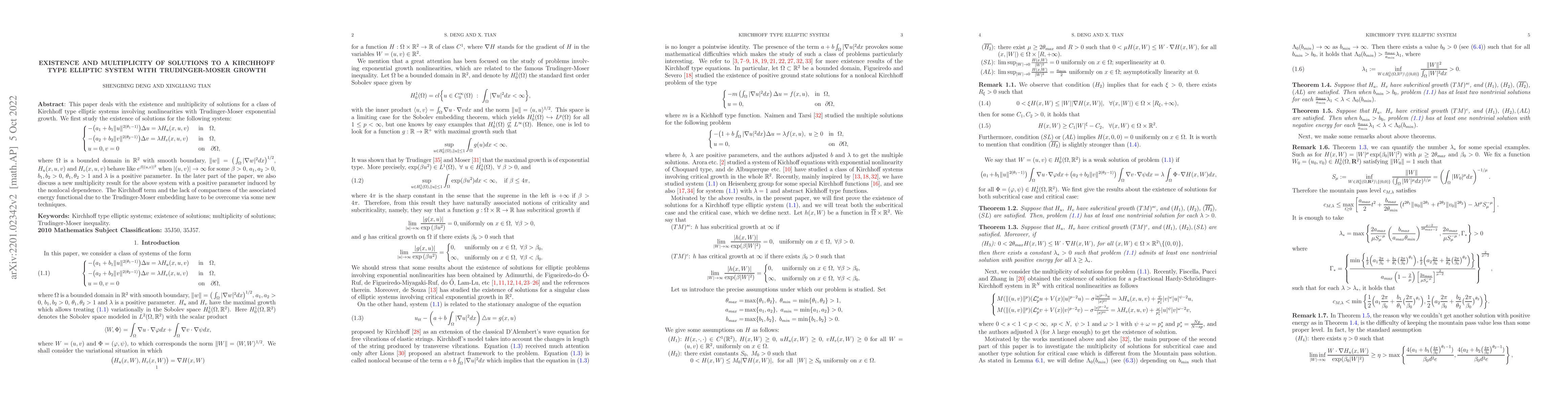 Thumbnail for Existence and multiplicity of solutions to a Kirchhoff type elliptic
  system with Trudinger-Moser growth