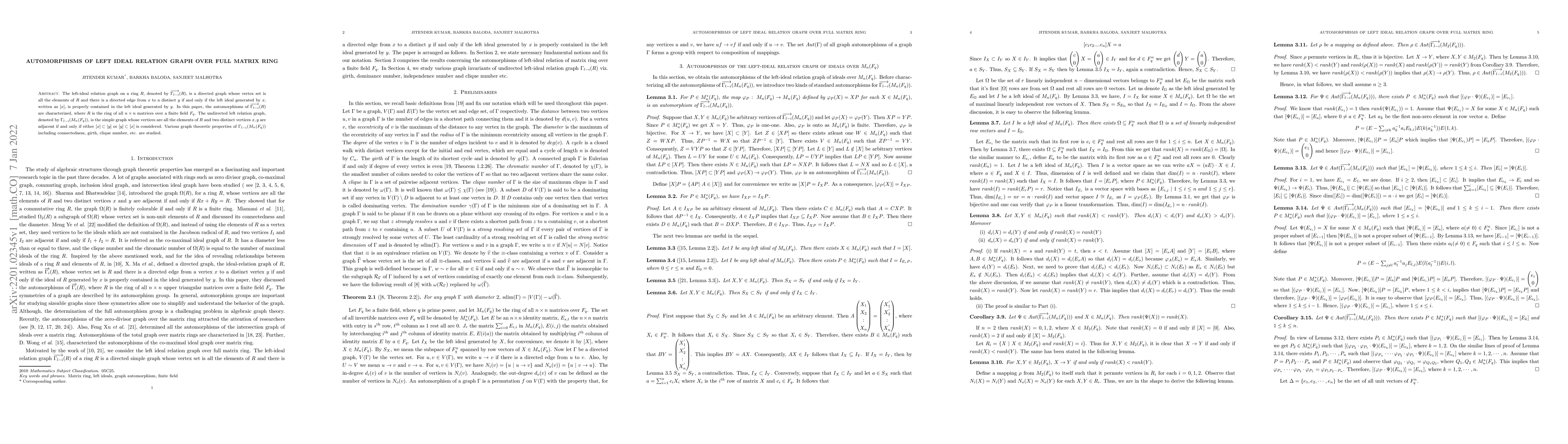 Thumbnail for Automorphisms of left Ideal relation graph over full matrix ring