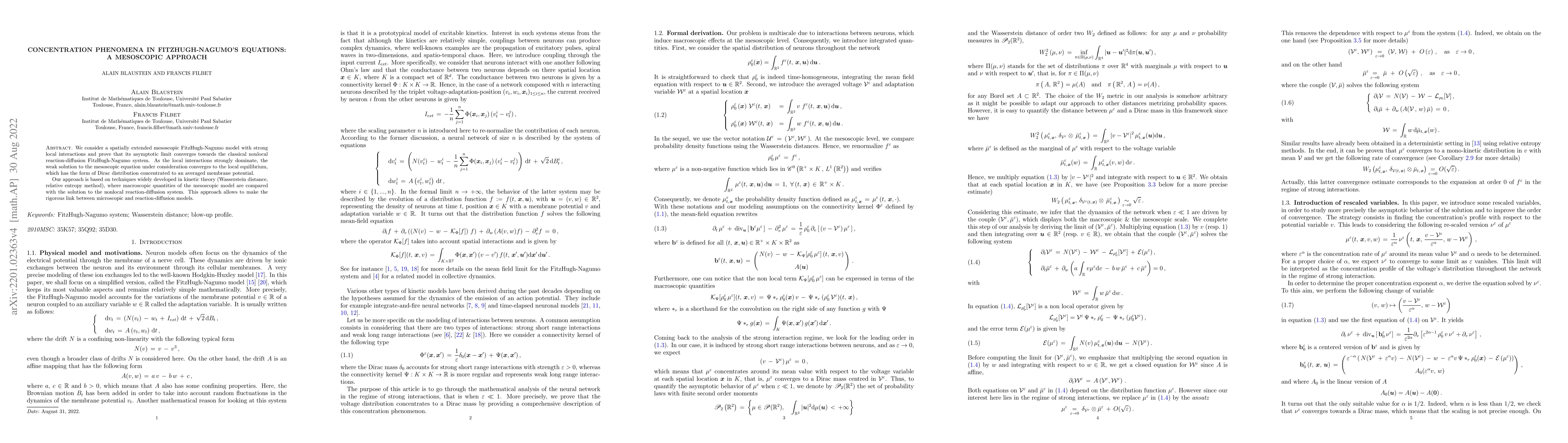 Thumbnail for Concentration phenomena in Fitzhugh-Nagumo's equations: A mesoscopic
  approach