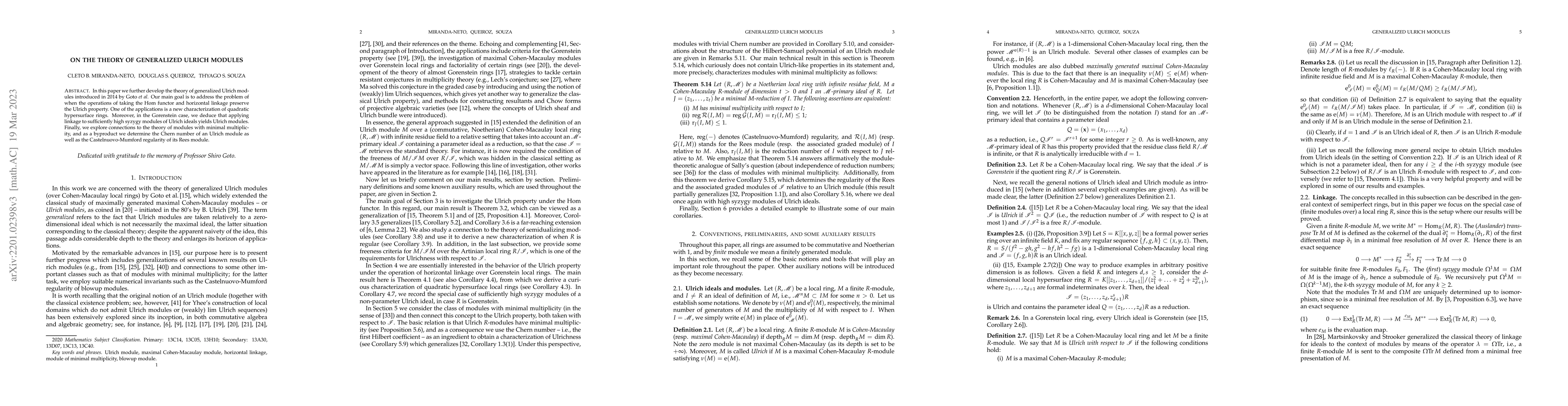 Thumbnail for On the theory of generalized Ulrich modules