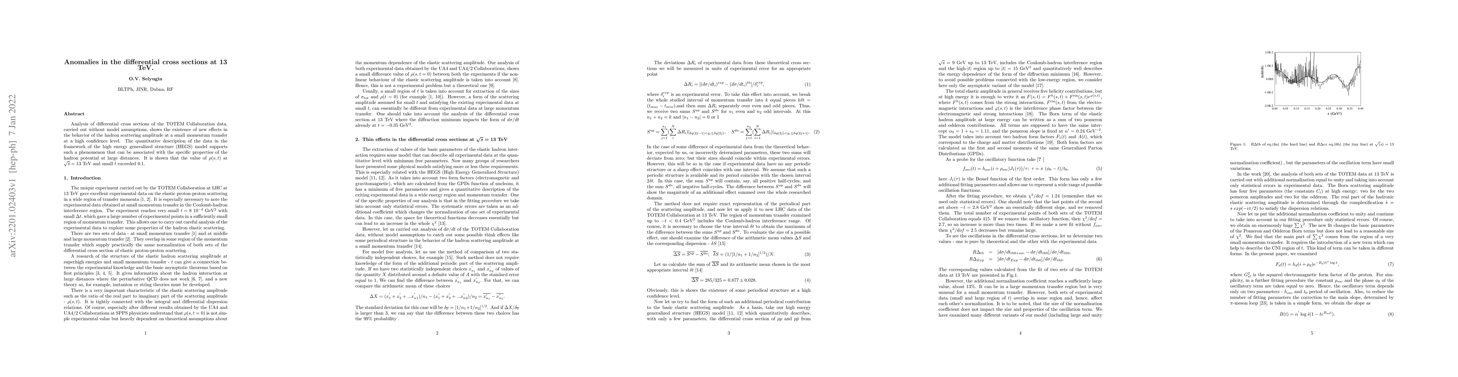 Thumbnail for Anomalies in the differential cross sections at 13 TeV