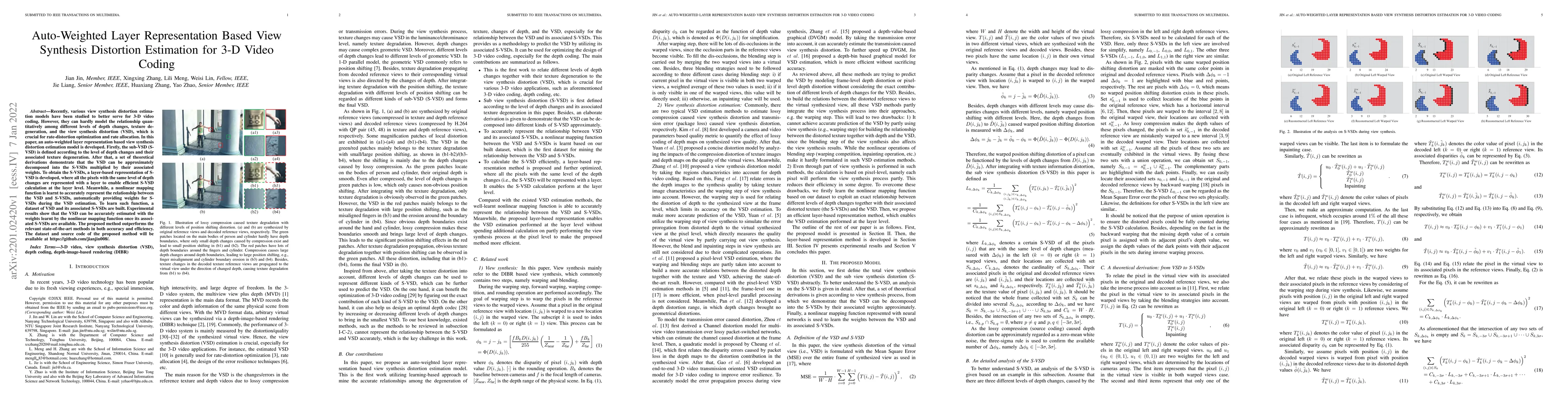 Thumbnail for Auto-Weighted Layer Representation Based View Synthesis Distortion
  Estimation for 3-D Video Coding