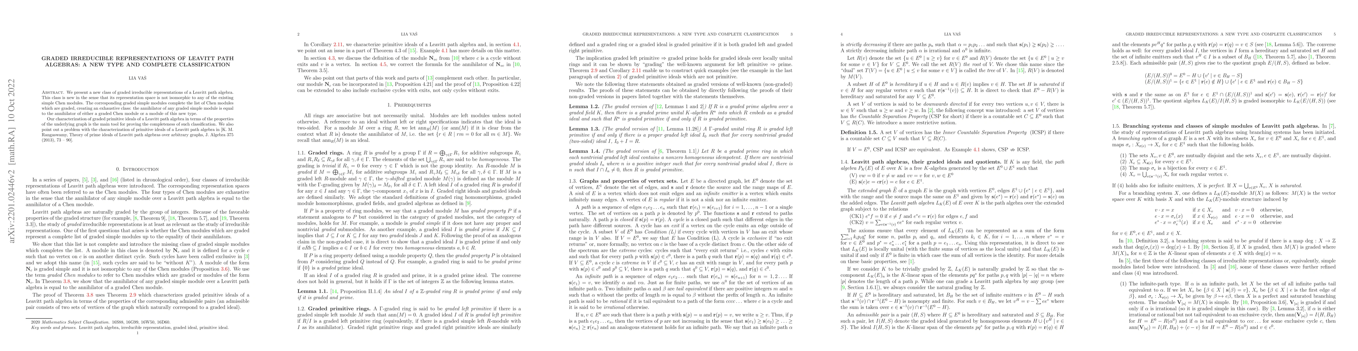 Thumbnail for Graded irreducible representations of Leavitt path algebras: a new type
  and complete classification