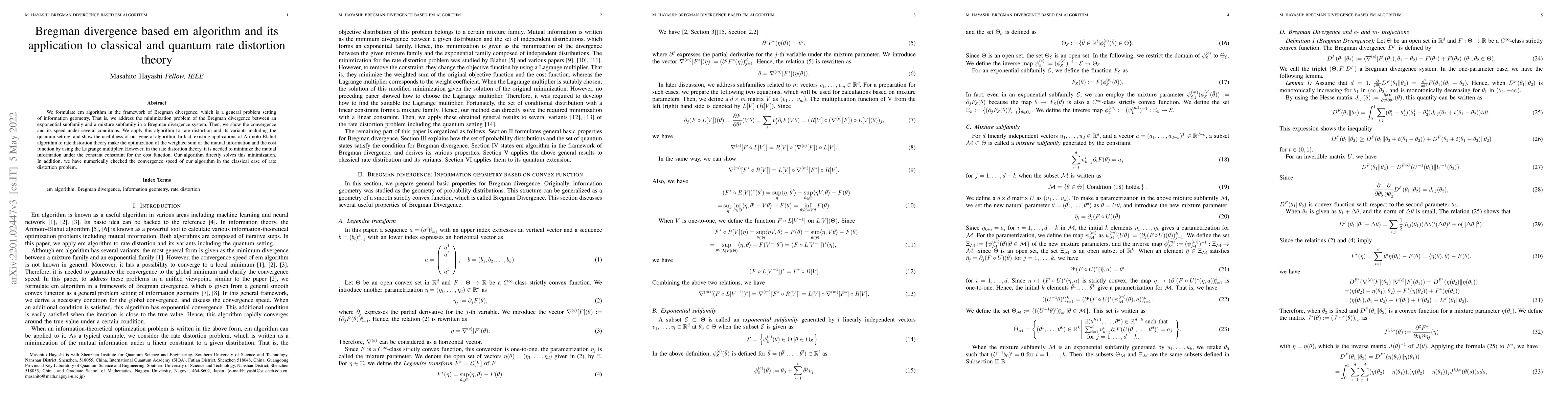 Thumbnail for Bregman divergence based em algorithm and its application to classical
  and quantum rate distortion theory