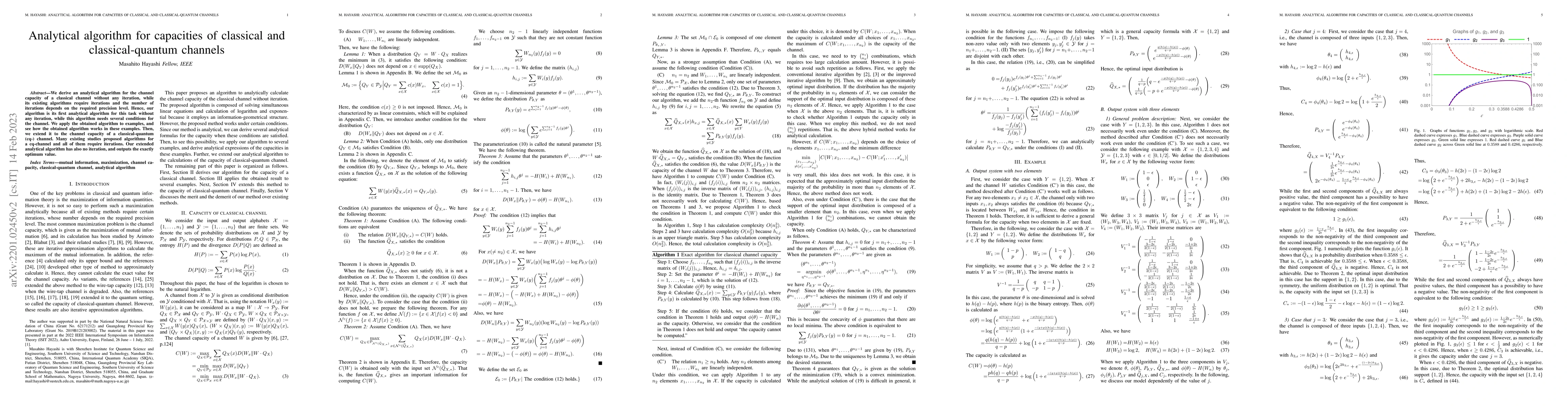 Thumbnail for Analytical calculation formulas for capacities of classical and
  classical-quantum channels