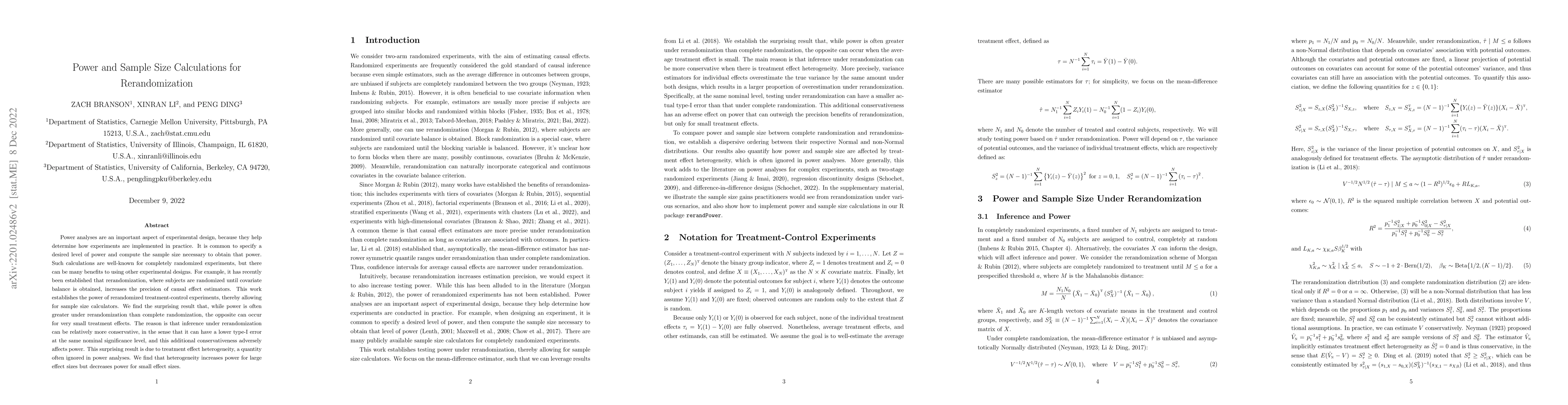 Thumbnail for Power and Sample Size Calculations for Rerandomization