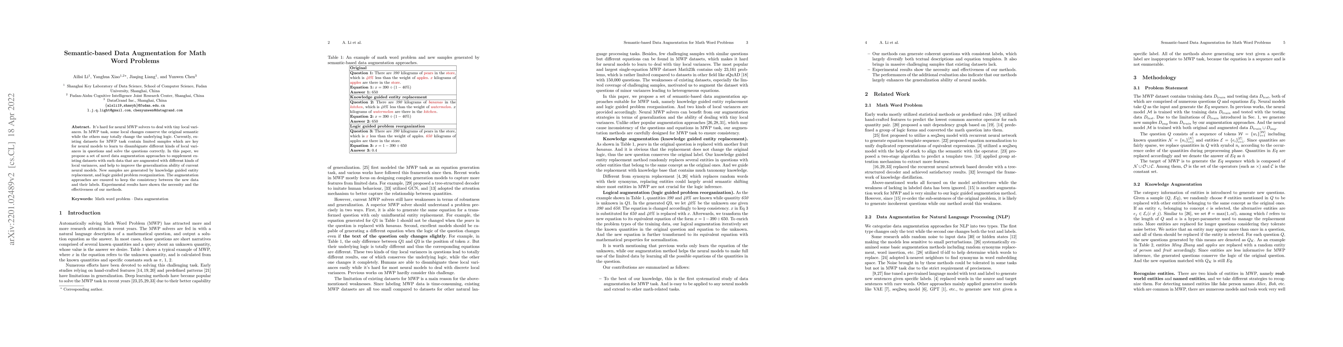 Thumbnail for Semantic-based Data Augmentation for Math Word Problems