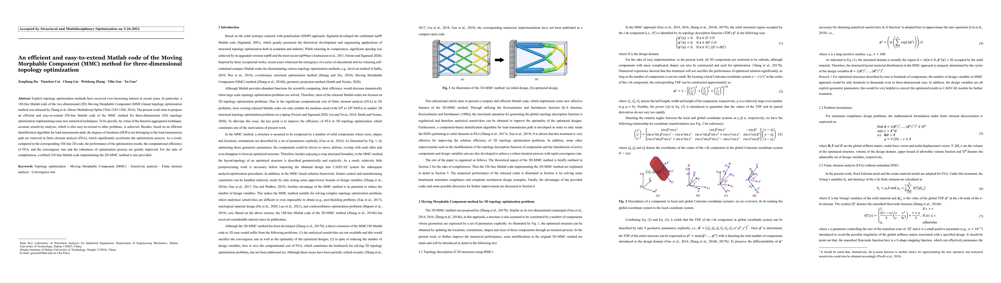 Thumbnail for An efficient and easy-to-extend Matlab code of the Moving Morphable
  Component (MMC) method for three-dimensional topology optimization