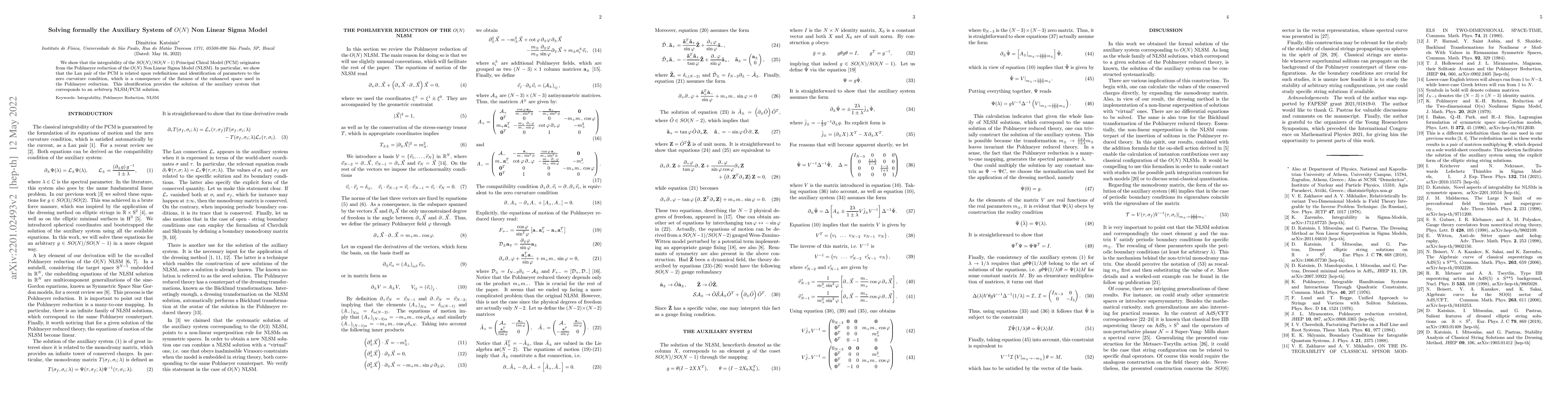 Thumbnail for Solving formally the Auxiliary System of $O(N)$ Non Linear Sigma Model