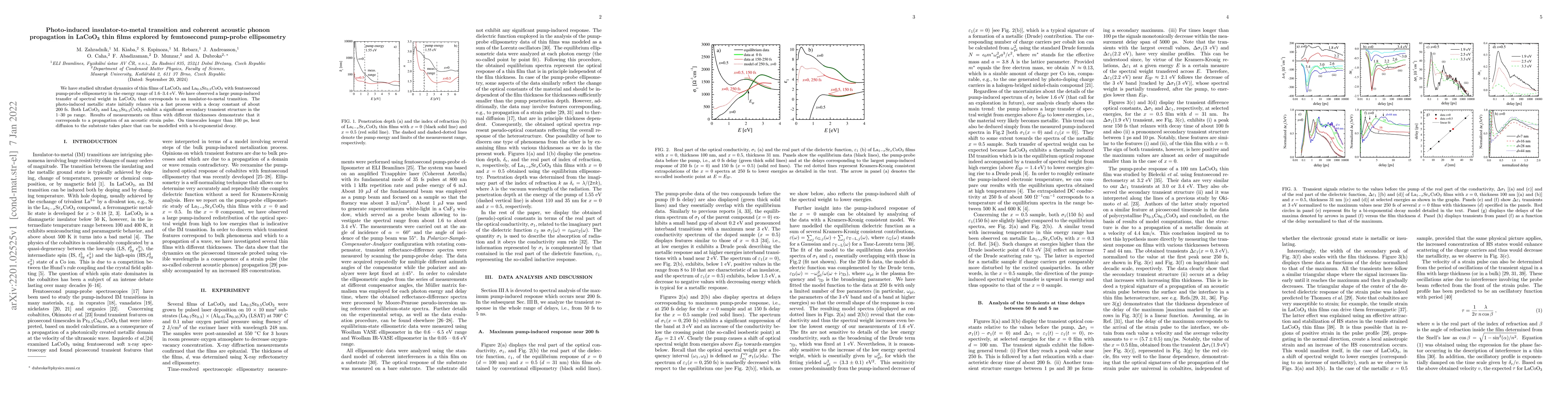 Thumbnail for Photo-induced insulator-to-metal transition and coherent acoustic phonon
  propagation in LaCoO$_3$ thin films explored by femtosecond pump-probe
  ellipsometry