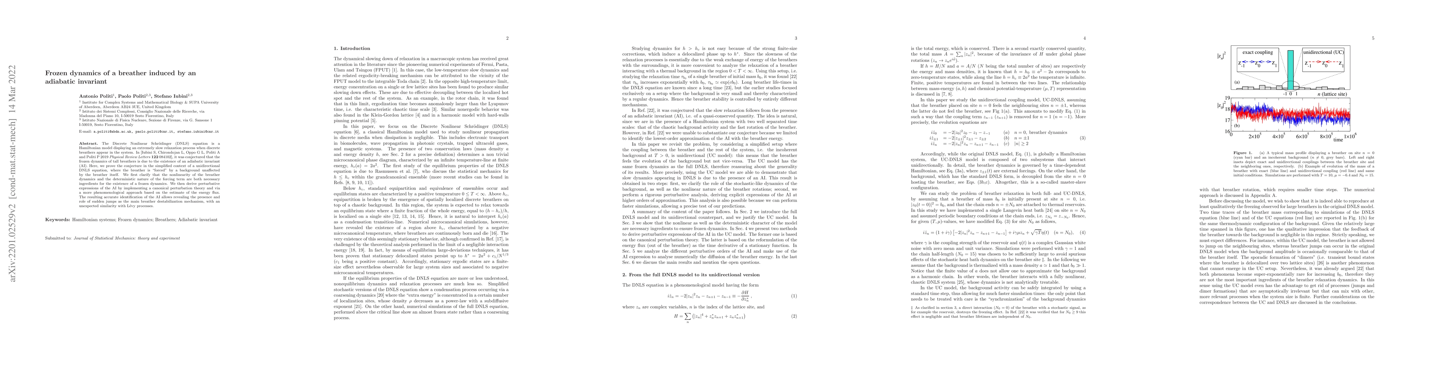 Thumbnail for Frozen dynamics of a breather induced by an adiabatic invariant