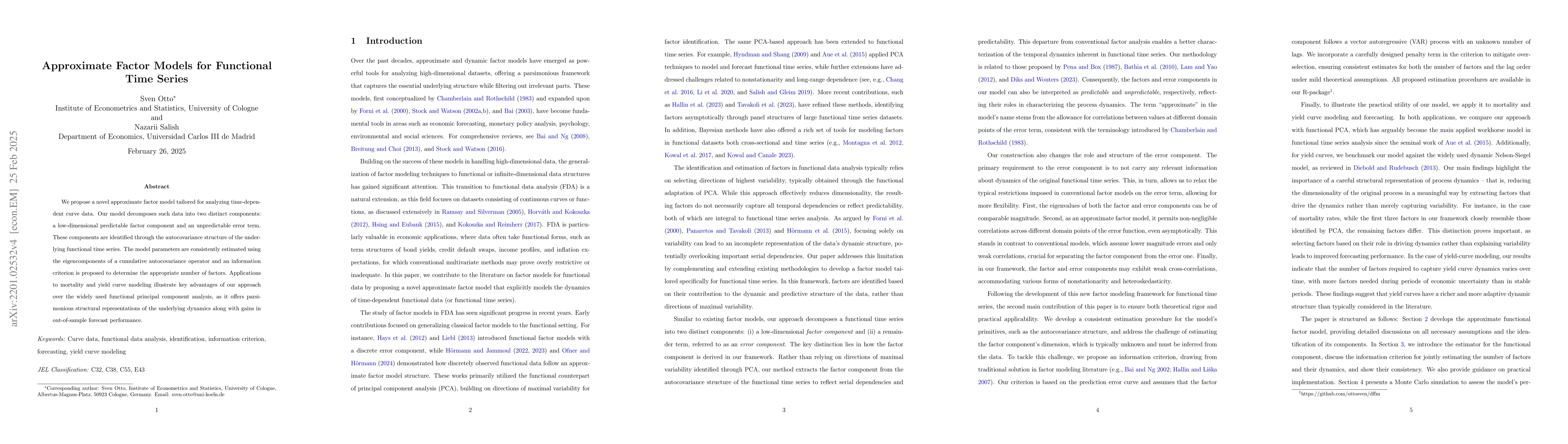 Thumbnail for Approximate Factor Models for Functional Time Series
