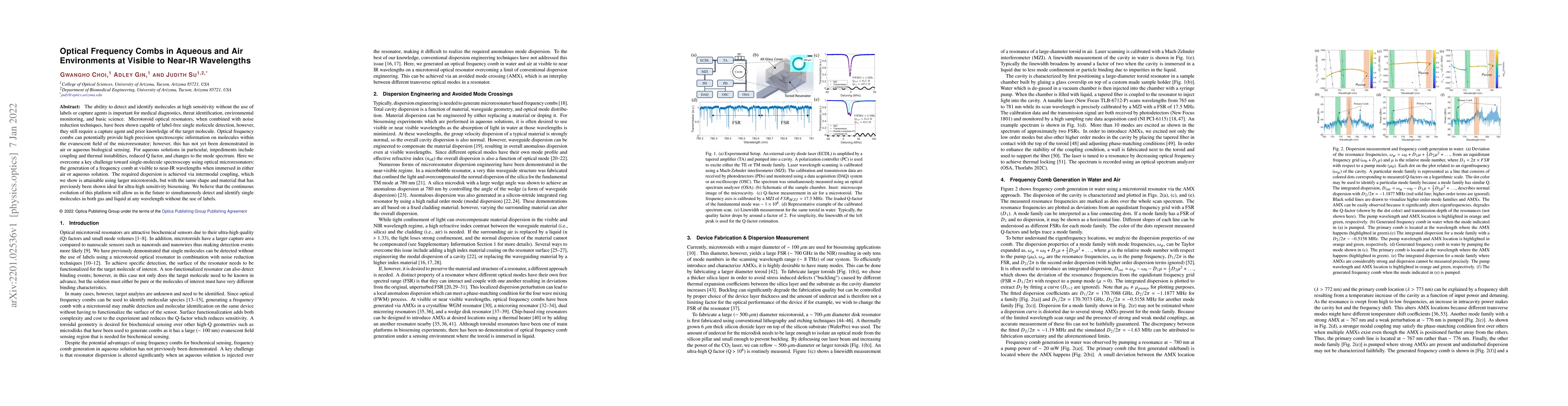 Thumbnail for Optical Frequency Combs in Aqueous and Air Environments at Visible to
  Near-IR Wavelengths