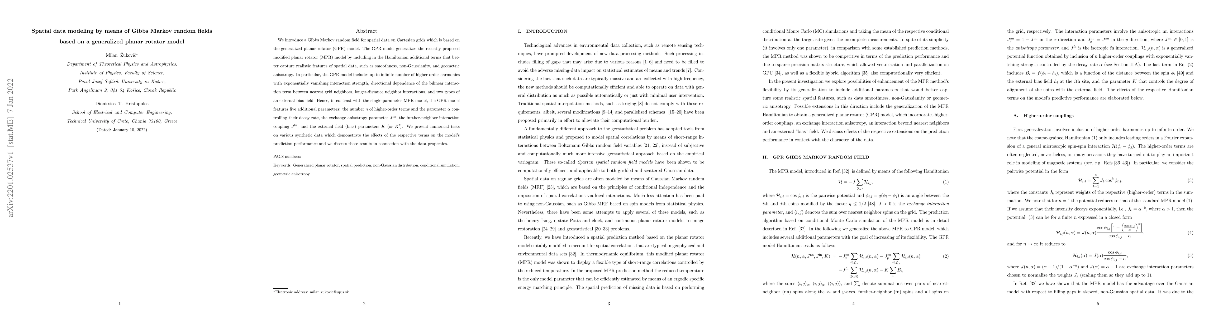 Thumbnail for Spatial data modeling by means of Gibbs Markov random fields based on a
  generalized planar rotator model