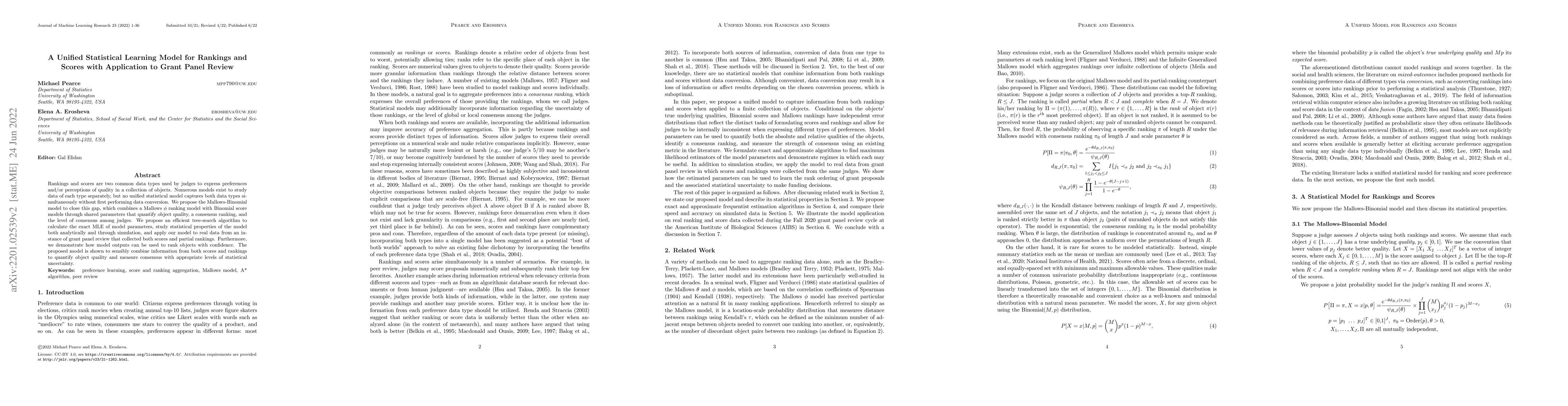 Thumbnail for A Unified Statistical Learning Model for Rankings and Scores with
  Application to Grant Panel Review