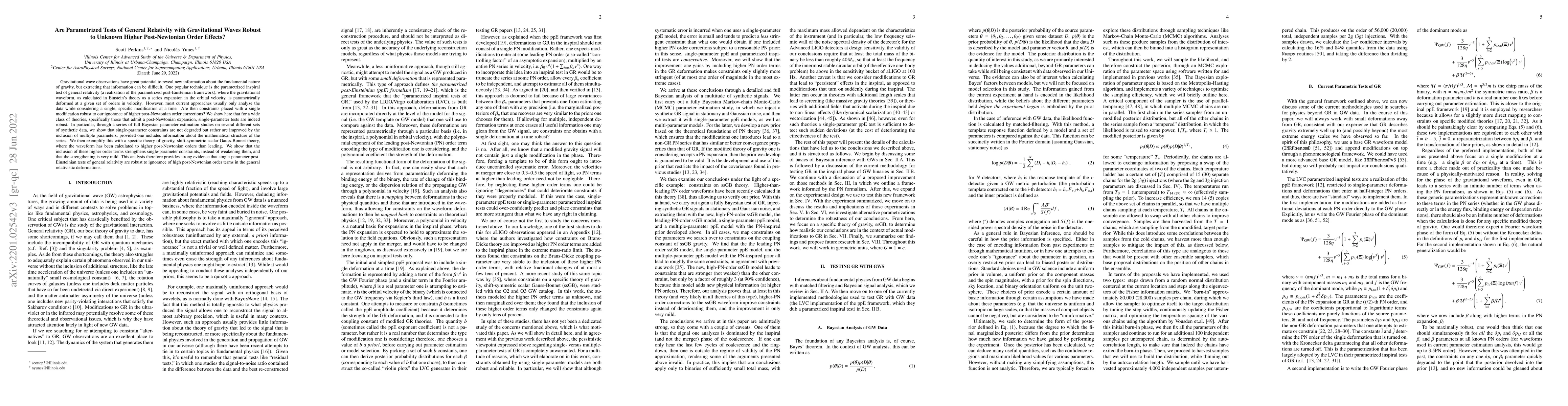 Thumbnail for Are Parametrized Tests of General Relativity with Gravitational Waves
  Robust to Unknown Higher Post-Newtonian Order Effects?