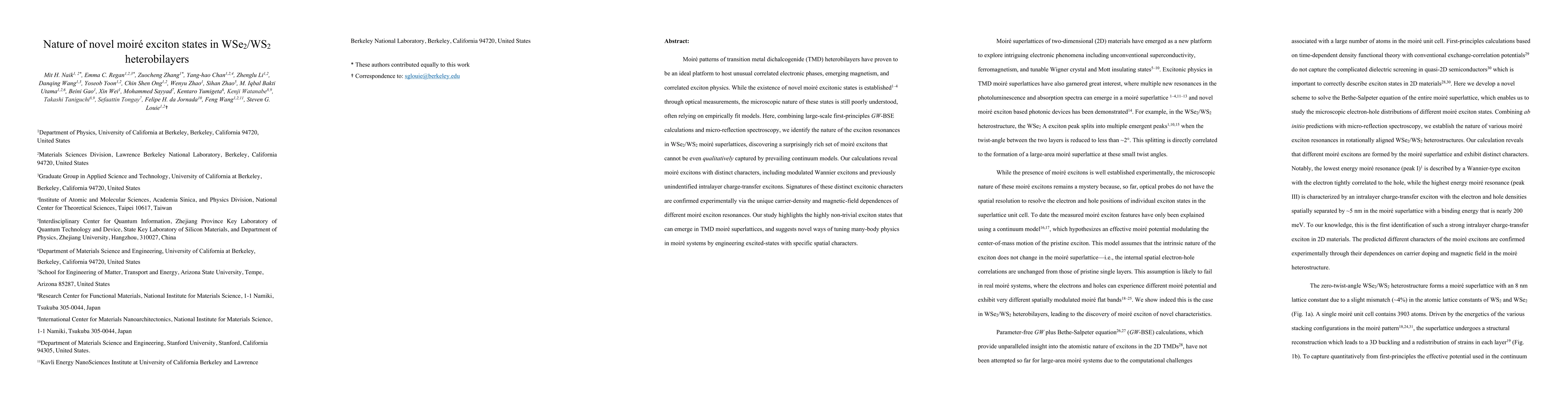 Thumbnail for Nature of novel moir\'e exciton states in WSe$_2$/WS$_2$ heterobilayers