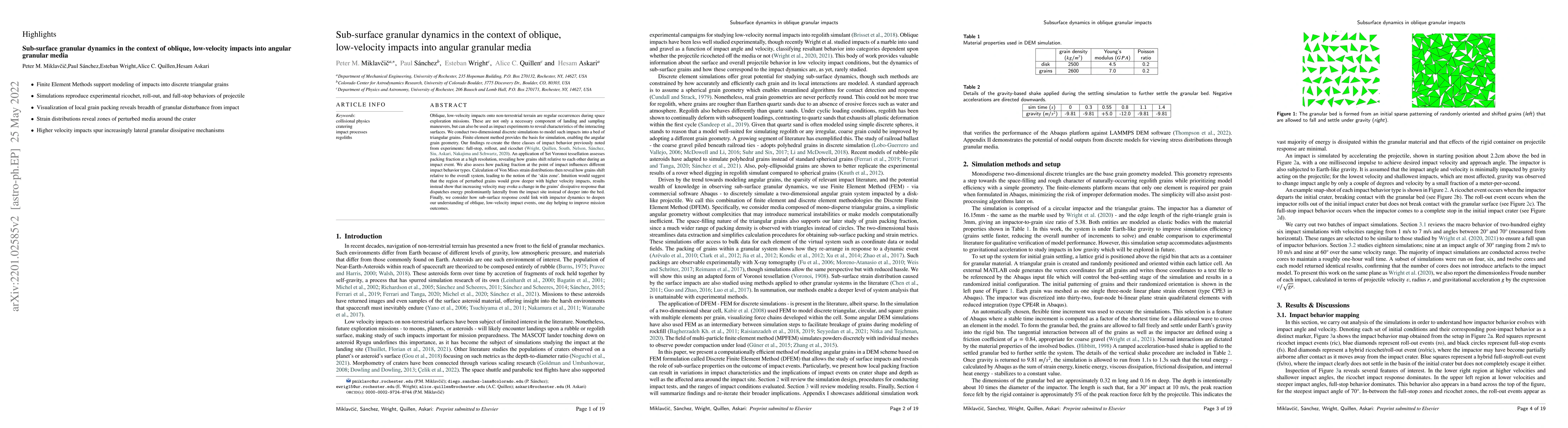 Thumbnail for Sub-surface granular dynamics in the context of oblique, low-velocity
  impacts into angular granular media