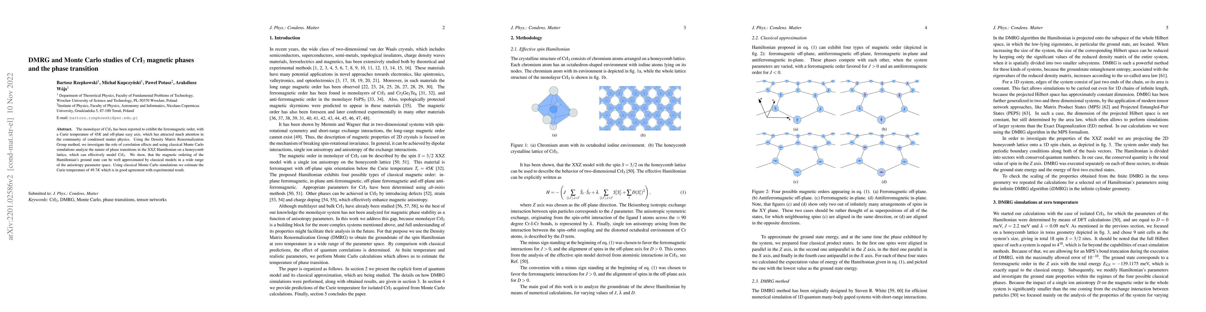 Thumbnail for DMRG and Monte Carlo studies of $\textrm{CrI}_3$ magnetic phases and the
  phase transition