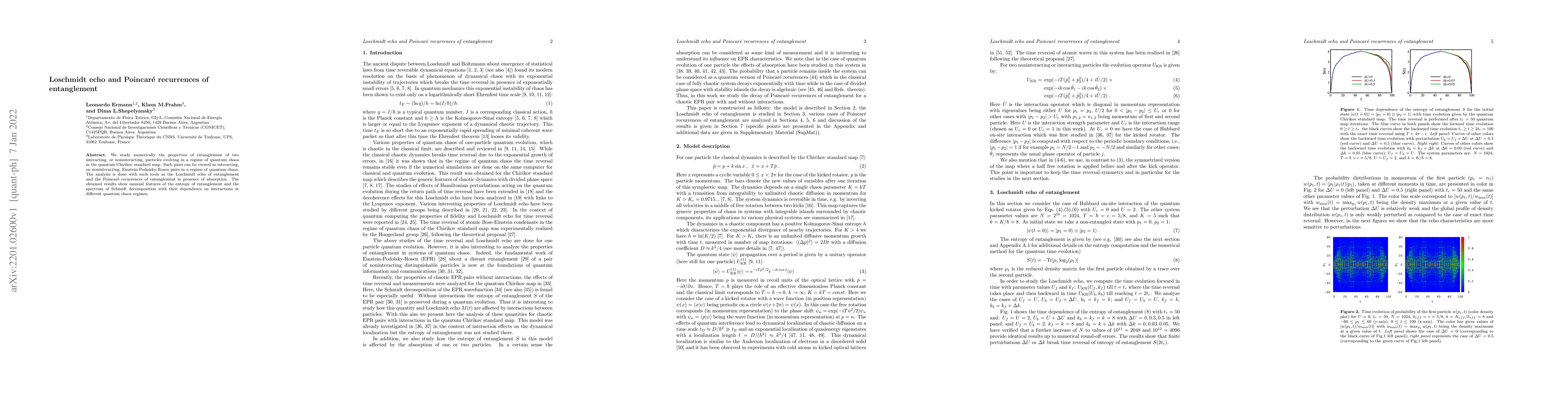 Thumbnail for Loschmidt echo and Poincar\'e recurrences of entanglement