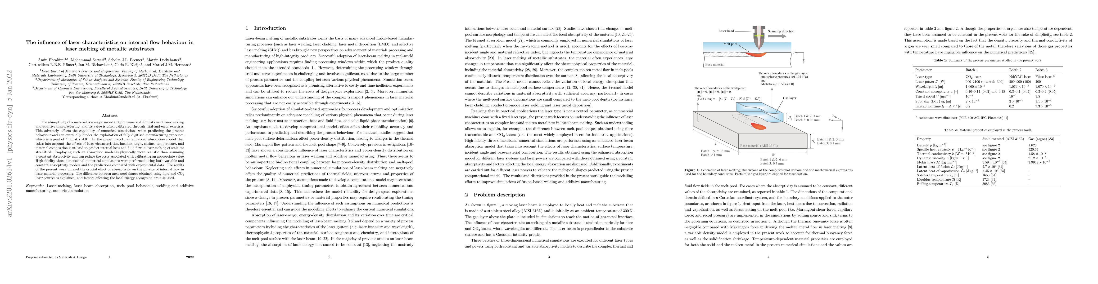 Thumbnail for The influence of laser characteristics on internal flow behaviour in
  laser melting of metallic substrates